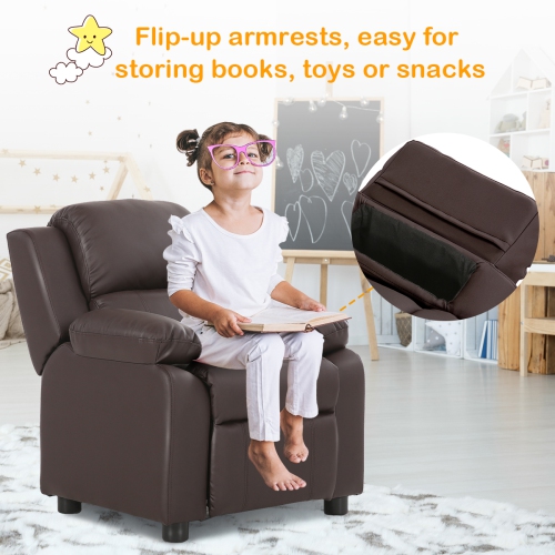 Costway Deluxe Padded Kids Sofa Armchair Recliner Headrest Children w/ Storage Arm Brown