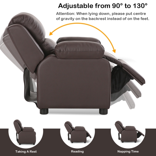 Costway Deluxe Padded Kids Sofa Armchair Recliner Headrest Children w/ Storage Arm Brown