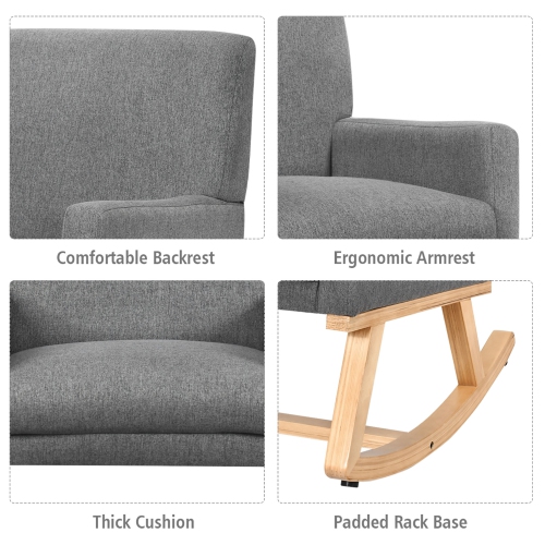 Costway Mid Century Fabric Rocking Chair Upholstered Accent Armchair Lounge Chair