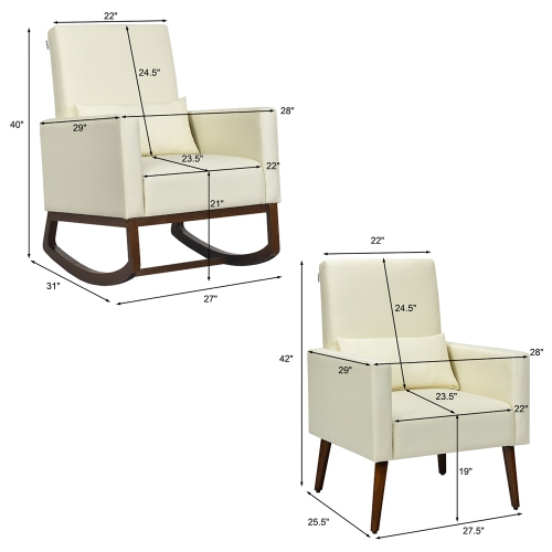 Costway Set of 2 Dual-use Upholstered Rocking Chair w/Pillow