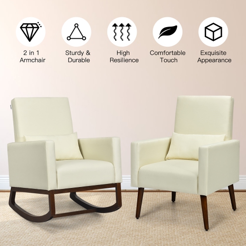 Costway Set of 2 Dual-use Upholstered Rocking Chair w/Pillow