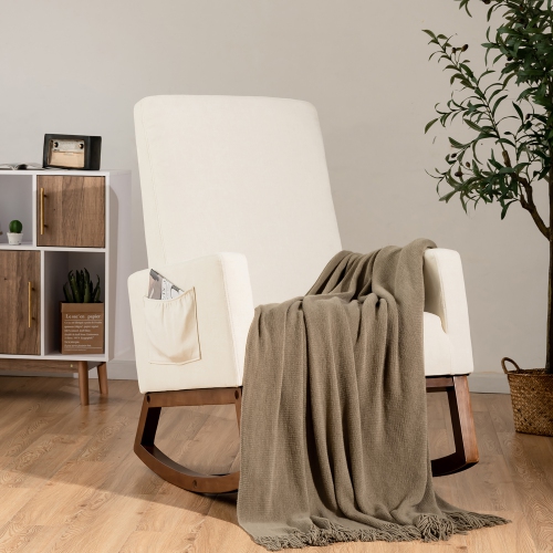 Fauteuil à bascule en tissu Costway – Style rétro