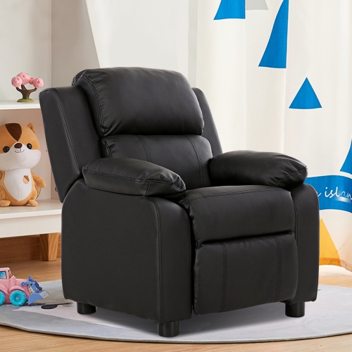 Costway Deluxe Padded Kids Sofa Armchair Recliner Headrest Children w/ Storage Arm Black
