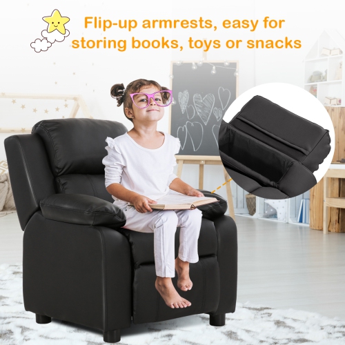 Costway Deluxe Padded Kids Sofa Armchair Recliner Headrest Children w Storage Arm Black