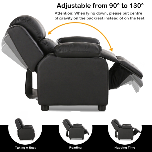 Costway Deluxe Padded Kids Sofa Armchair Recliner Headrest Children w/ Storage Arm Black
