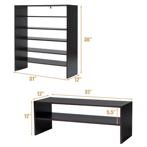 Costway 3 PCS Stackable Shoe Rack 31-Inch Horizontal Organizer 2-tier StorageShelf