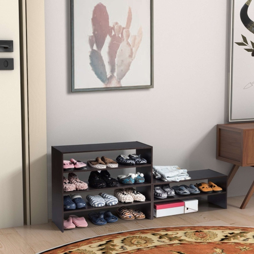 Costway 3 PCS Stackable Shoe Rack 31-Inch Horizontal Organizer 2-tier StorageShelf