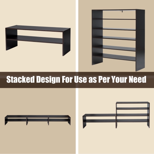 Costway 3 PCS Stackable Shoe Rack 31-Inch Horizontal Organizer 2-tier StorageShelf