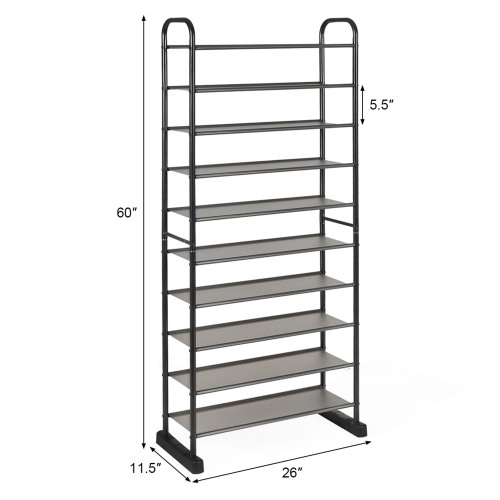 Costway 10-Tier Shoe Rack Space-saving Shoe Organizer W/Metal Frame Tower
