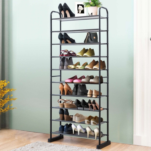 Costway 10-Tier Shoe Rack Space-saving Shoe Organizer W/Metal Frame Tower