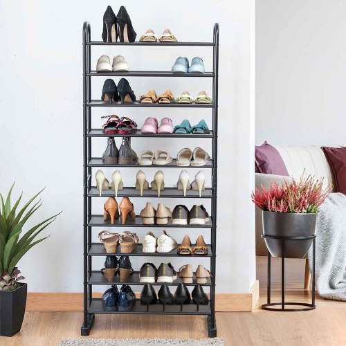 Costway 10-Tier Shoe Rack Space-saving Shoe Organizer W/Metal Frame Tower