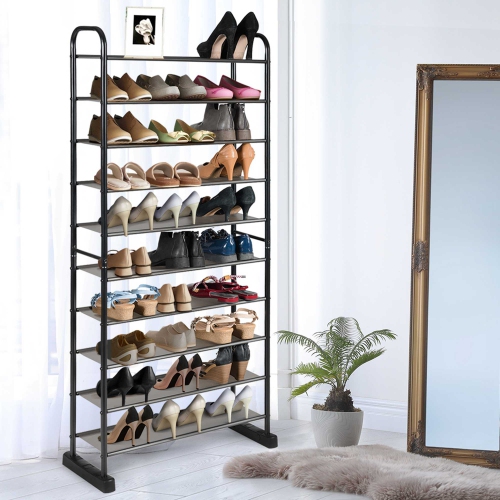 Costway 10-Tier Shoe Rack Space-saving Shoe Organizer W/Metal Frame Tower
