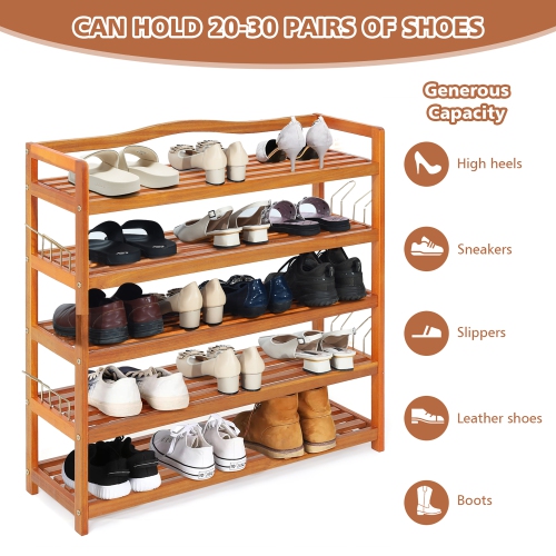 Costway 5-Tier Wood Shoe Rack Freestanding Large Shoe Storage Organizer Heavy-duty