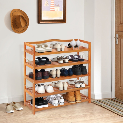 Costway 5-Tier Wood Shoe Rack Freestanding Large Shoe Storage Organizer Heavy-duty