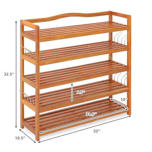 Costway 5-Tier Wood Shoe Rack Freestanding Large Shoe Storage Organizer Heavy-duty