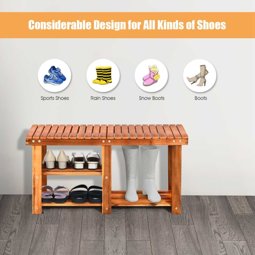 Costway 3-Tier Wood Shoe Rack Shoe Bench Freestanding Boots Storage Organizer Heavy-duty