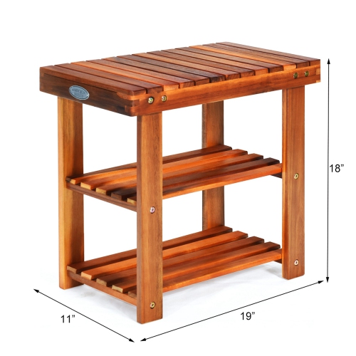 Costway 3-Tier Wood Shoe Rack 19' Shoe Bench Freestanding Boots Organizer Heavy-duty