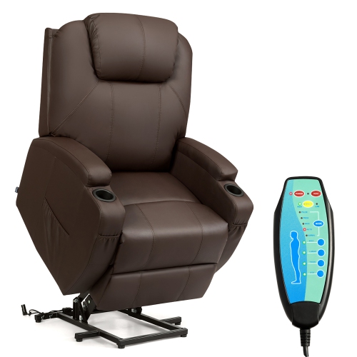 Costway Electric Lift Power Chair Recliner Heated Vibration Massage Sofa w/Remote Coffee