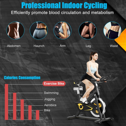 Costway Magnetic Fly-wheel Stationary Cycle Exercise Bike with Quiet Belt Drive Mechanism - Gold