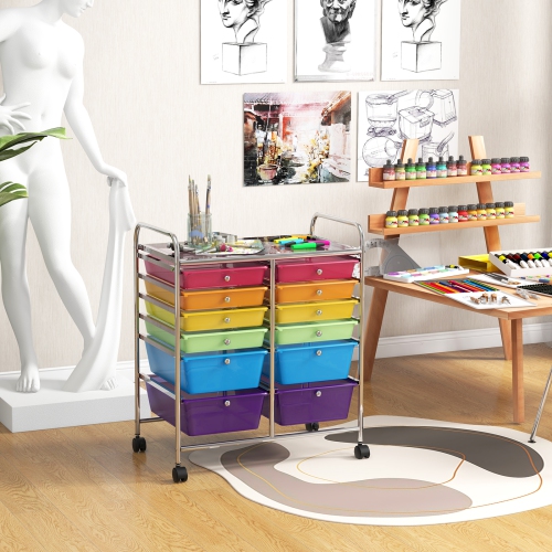 Costway 12 Drawers Rolling Cart Storage Mutlicolor Scrapbook Paper Studio Organizer Bins