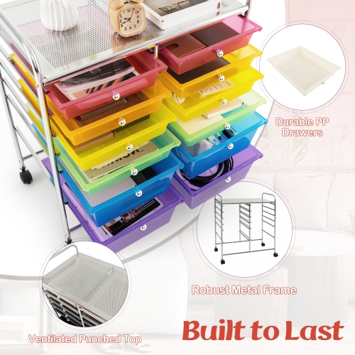 Costway 12 Drawers Rolling Cart Storage Mutlicolor Scrapbook Paper Studio Organizer Bins