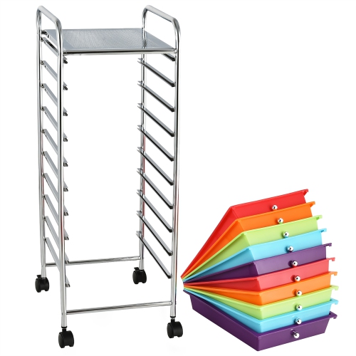 Costway – Organisateur d’école de bureau à 10 tiroirs et chariot de rangement sur roulettes, multicolore
