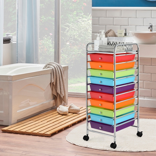 Costway – Organisateur d’école de bureau à 10 tiroirs et chariot de rangement sur roulettes, multicolore