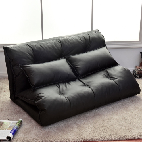 Costway PU Leather Foldable Modern Leisure Floor Sofa Bed Video Gaming 2 Pillows Black