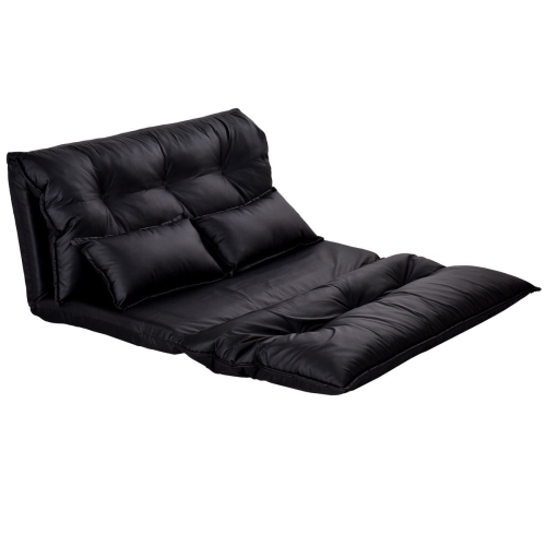 Costway PU Leather Foldable Modern Leisure Floor Sofa Bed Video Gaming 2 Pillows Black