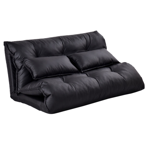Costway PU Leather Foldable Modern Leisure Floor Sofa Bed Video Gaming 2 Pillows Black