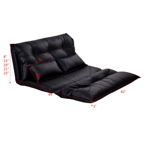 Costway PU Leather Foldable Modern Leisure Floor Sofa Bed Video Gaming 2 Pillows Black