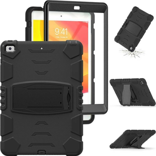 CSMART  Shockproof Heavy Duty Rugged Defender Hard Case Kickstand Cover for Ipad Air 1 2 1St 2Nd Gen (9.7") / Pro 9.7" In Black