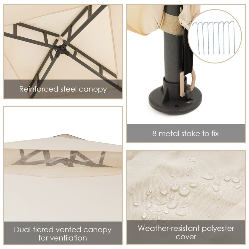 Costway 10'x 10' 2-tier Canopy Gazebo Tent Outdoor Netting Picnic Party Sun Shade