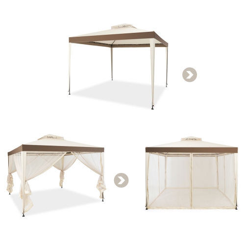 Costway 10'x 10' 2-tier Canopy Gazebo Tent Outdoor Netting Picnic Party Sun Shade