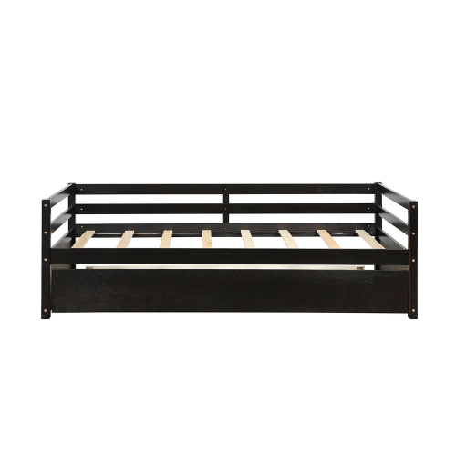 Costway Twin Size Trundle Daybed Wooden Slat Support Mattress Platform for Kids
