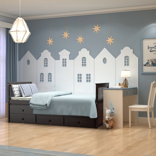 Lit Capitaine jumeau Costway, alternative au lit superposé, avec lit gigogne et tiroirs pour enfants,