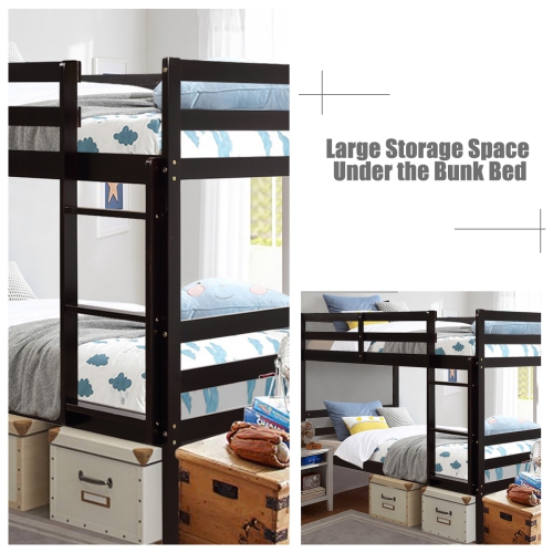 Costway Twin Over Twin Wood Bunk Beds Ladder Safety Rail