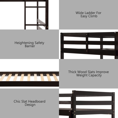 Costway Twin Over Twin Wood Bunk Beds Ladder Safety Rail