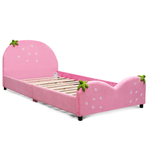 Costway Kids Children Upholstered Platform Toddler Bed Bedroom Furniture Berry Pattern