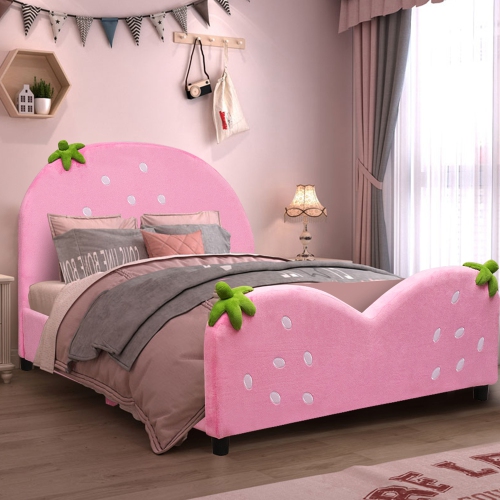 Costway Kids Children Upholstered Platform Toddler Bed Bedroom Furniture Berry Pattern