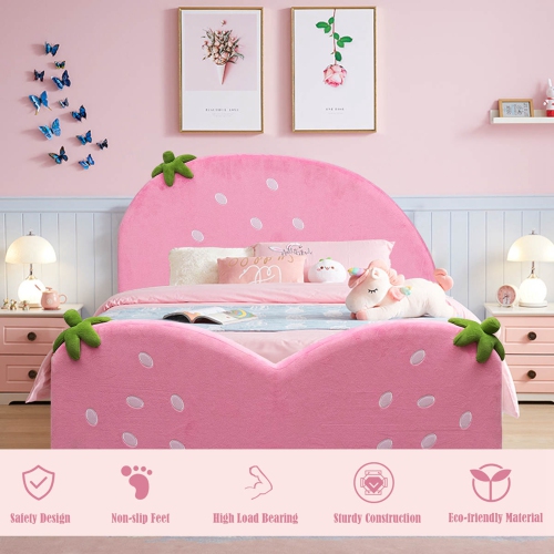 Costway Kids Children Upholstered Platform Toddler Bed Bedroom Furniture Berry Pattern