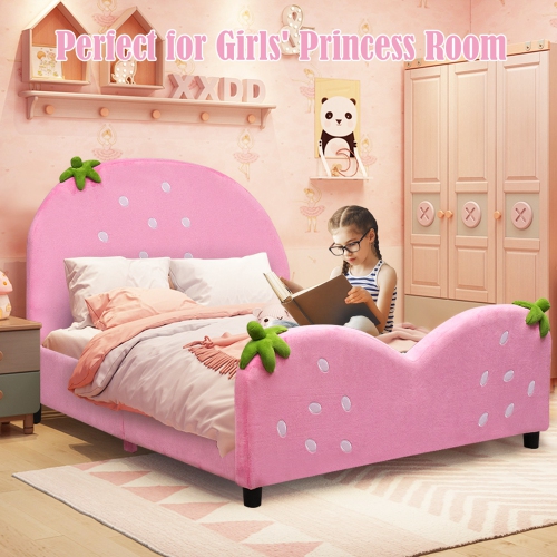 Costway Kids Children Upholstered Platform Toddler Bed Bedroom Furniture Berry Pattern