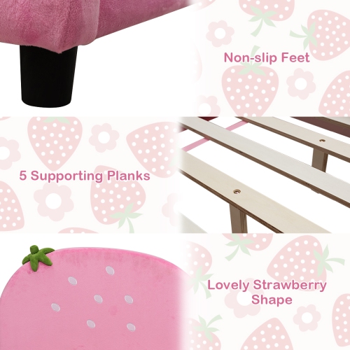 Costway Kids Children Upholstered Platform Toddler Bed Bedroom Furniture Berry Pattern