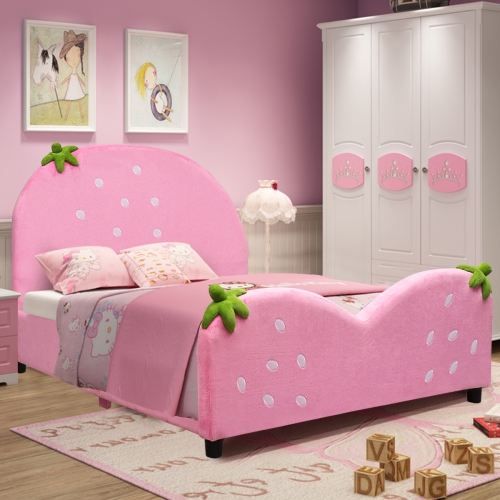 Costway Kids Children Upholstered Platform Toddler Bed Bedroom Furniture Berry Pattern