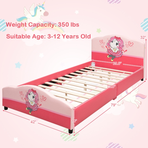 Costway Kids Children Upholstered Platform Toddler Bed Bedroom Furniture Girl Pattern