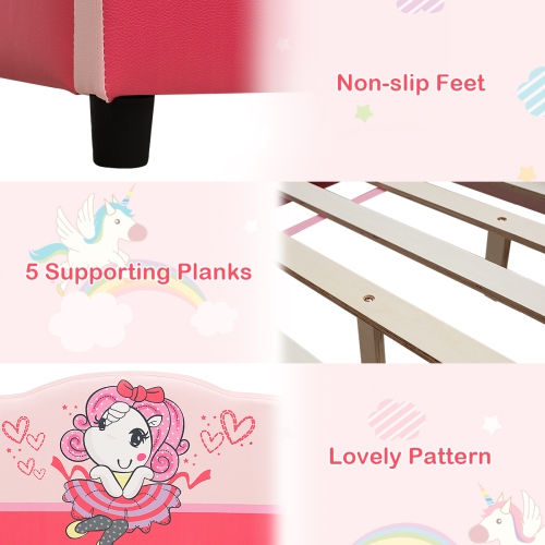 Costway Kids Children Upholstered Platform Toddler Bed Bedroom Furniture Girl Pattern