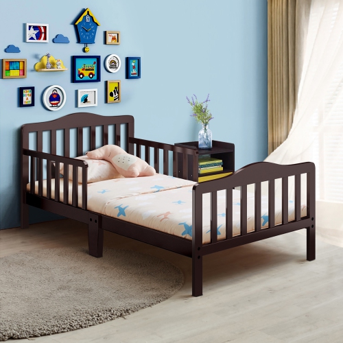 Costway Kids Toddler Wood Bed Bedroom Furniture w/ Guardrails