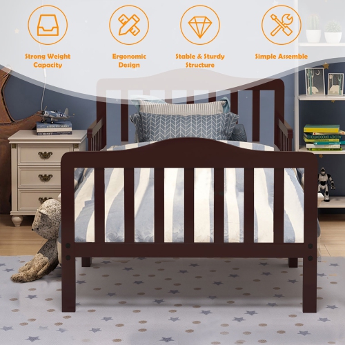 Costway Kids Toddler Wood Bed Bedroom Furniture w/ Guardrails