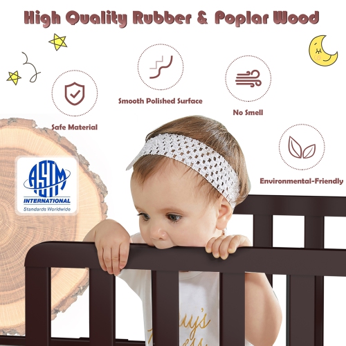 Costway Kids Toddler Wood Bed Bedroom Furniture w/ Guardrails