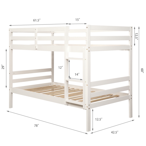 Costway Twin Over Twin Wood Bunk Beds Ladder Safety Rail